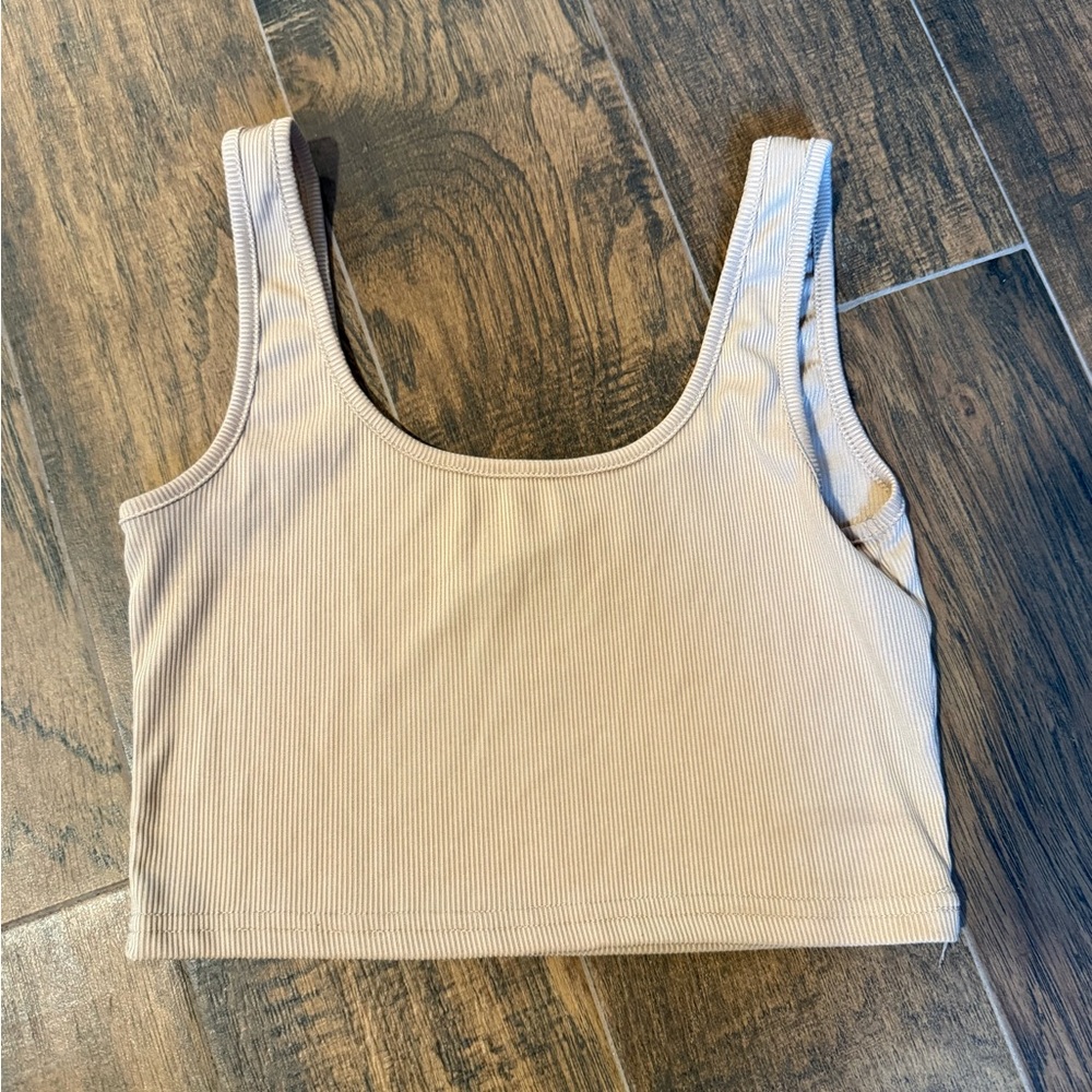 Beige Ribbed Crop Top